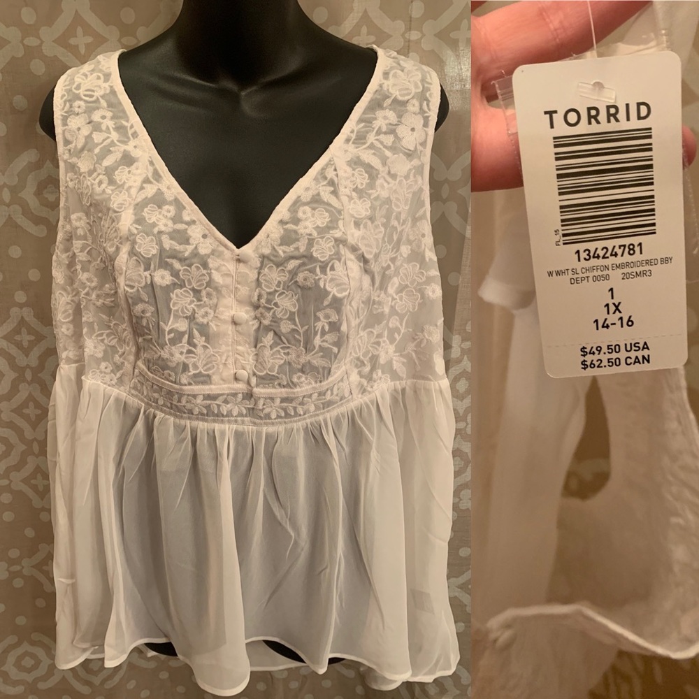 White Embroidery Chiffon baby doll top